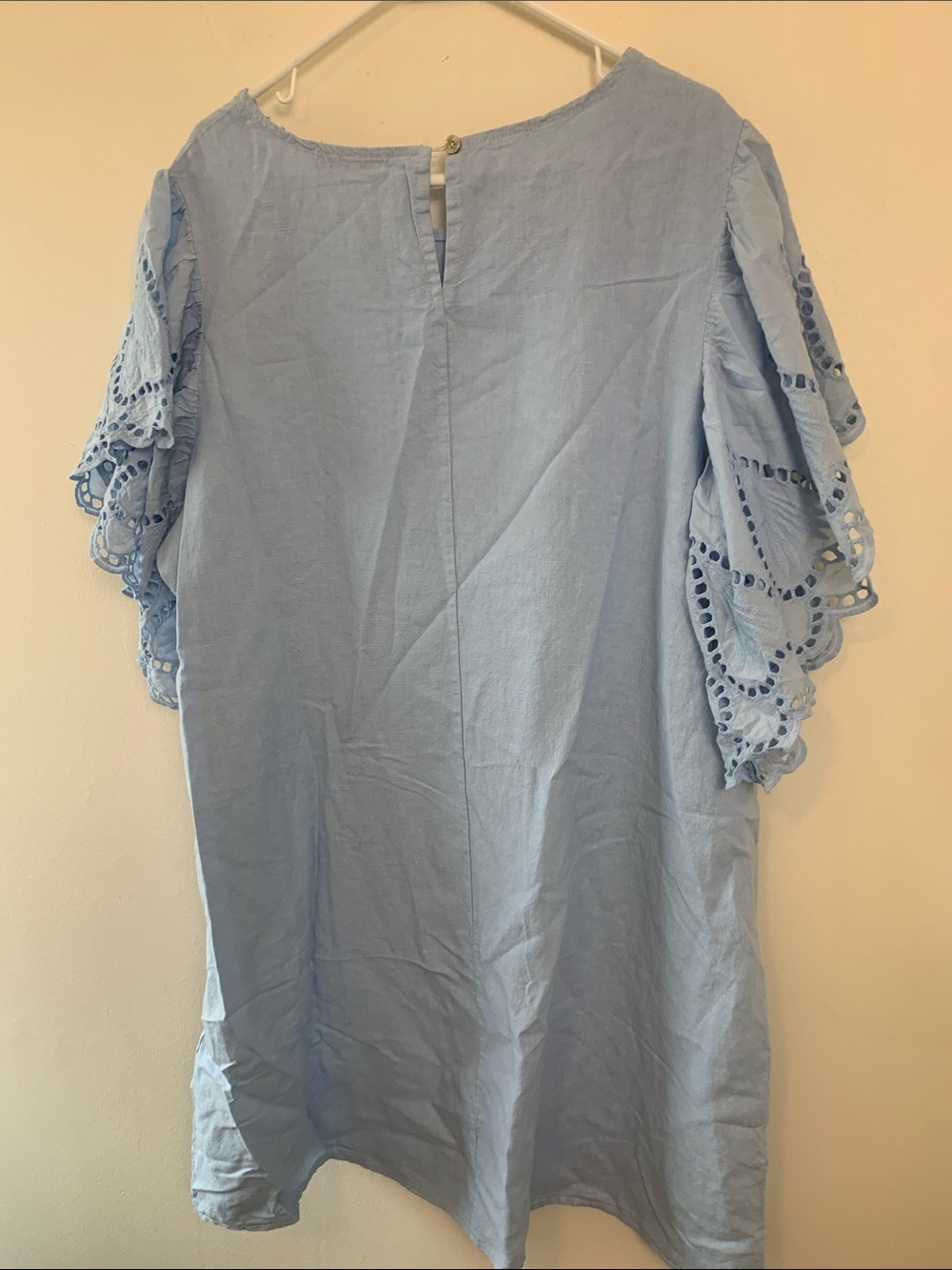 Eyelet Flutter Sleeve Midi Dress in Light Blue - Picture 5 of 7